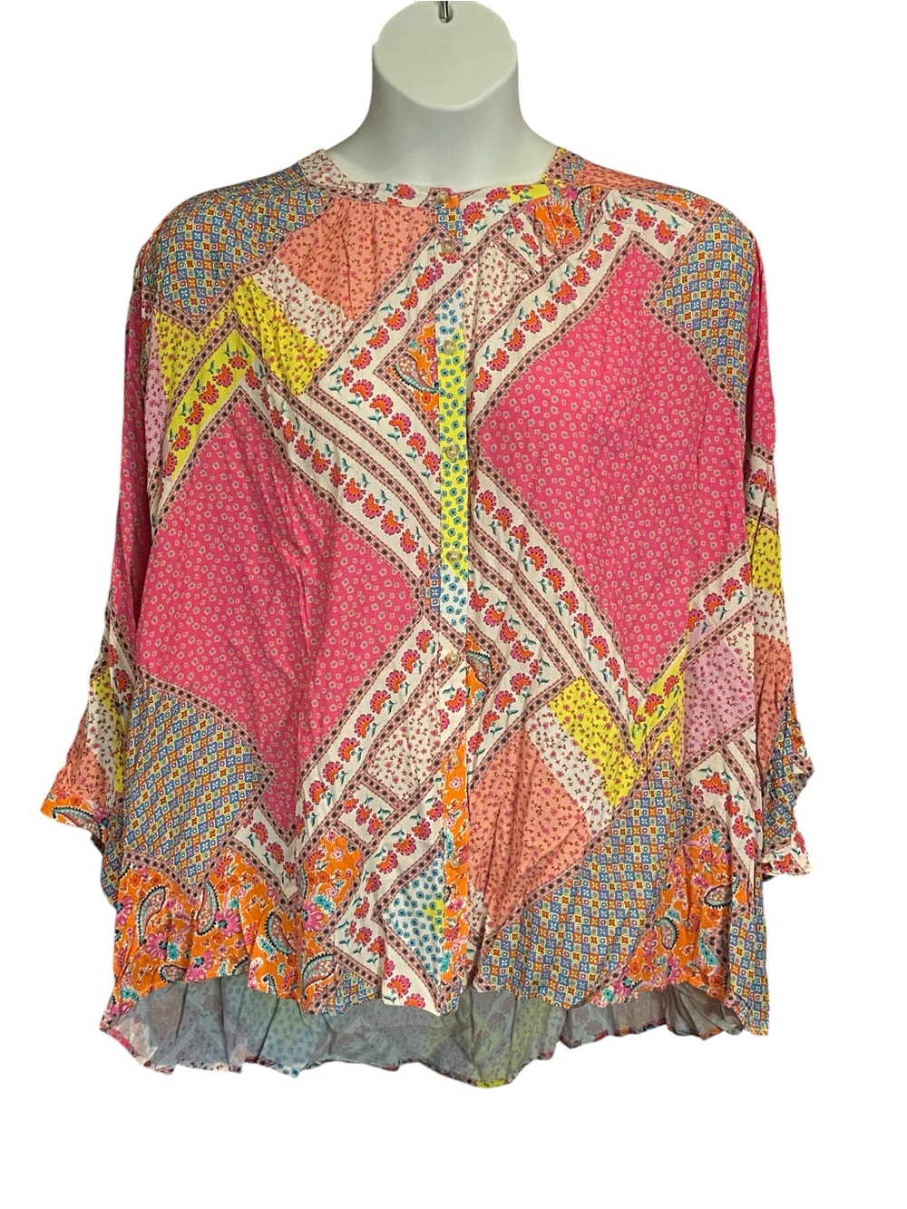Fate Curve Womens Plus Size 3X Blouse Poncho Top NWT Paisley Floral Boho Pink